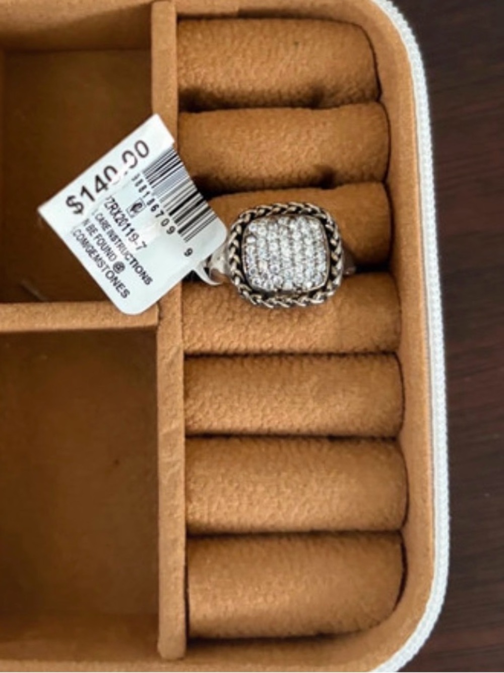 NWT Pave Square Sterling-Style Ring with Braided Edge - White Crystal